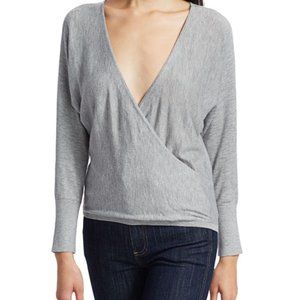 NEW ALICE + OLIVIA Bedelle Surplice Cashmere-Blend Grey Sweater sz M